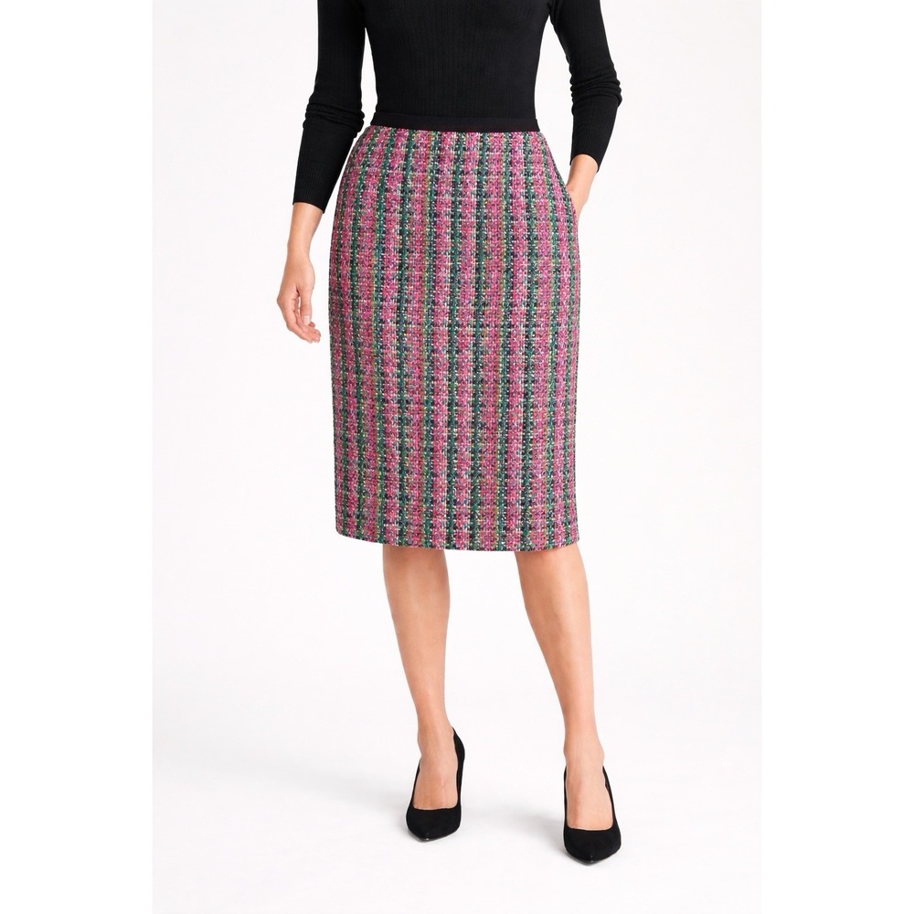 Boden Wool Pencil Skirt US 4 Long UK 8 Pink Green Tweed 28' Waist Lined